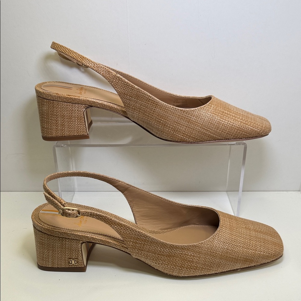 Sam Edelman Terra Tan Woven Slingback Block Heels - Picture 3 of 9